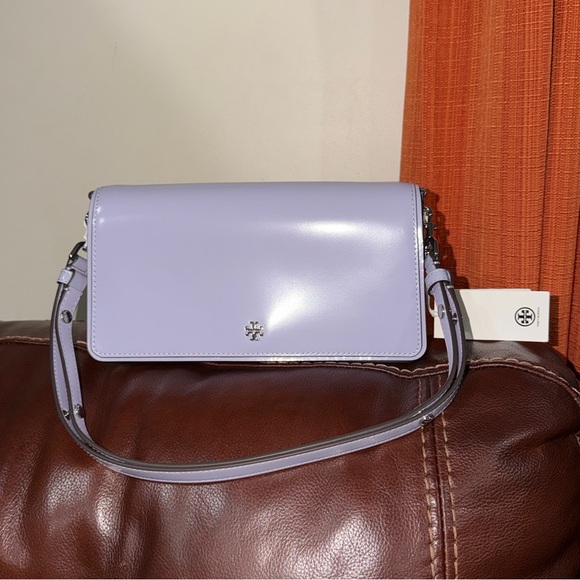 🔥🔥🔥NEW Tory Burch Emerson Patent Leather Convertible Crossbody Bag In Violet Sky - Picture 3 of 11
